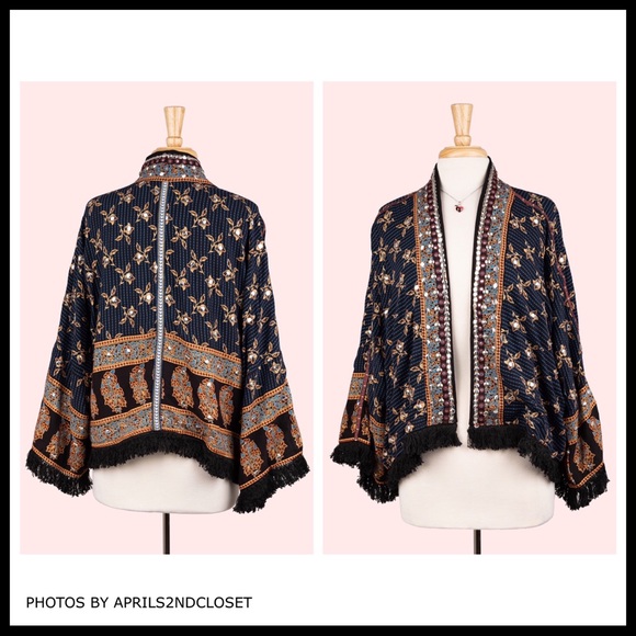 FREE PEOPLE BOHO KIMONO CARDI WRAP CAPE JACKET A2C - Picture 12 of 16